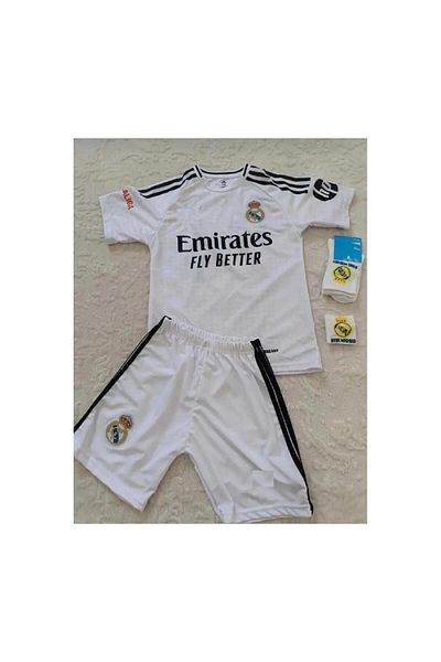 yenteks Copy - Mbappe Reall. Madridd. White Kids Jersey 4 Leg