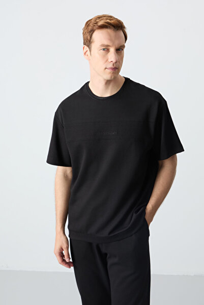 AIR JONES Ανδρική φόρμα αθλητικής φόρμας χοντρή μαλακή υφή, μαύρη βαμβακερή υπερμεγέθη - 85261