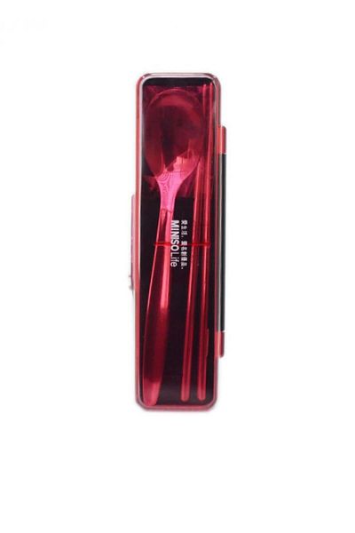 Miniso Stainless Steel Spoon and Chopsticks Set - Red