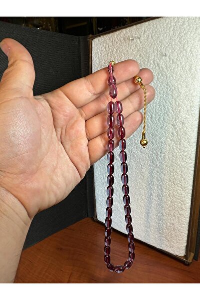 ÖMER ALTUN سبحة من حجر العقيق الناري، قطع كبسولي، لون كحولي، هدية 7 ملم × 10 ...