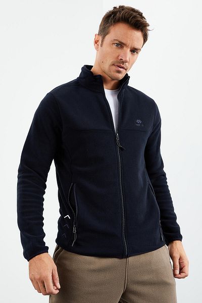 TOMMY LIFE Men's Fleece - Navy Blue, Zippered, Slim Fit, Stand Collar - 87270