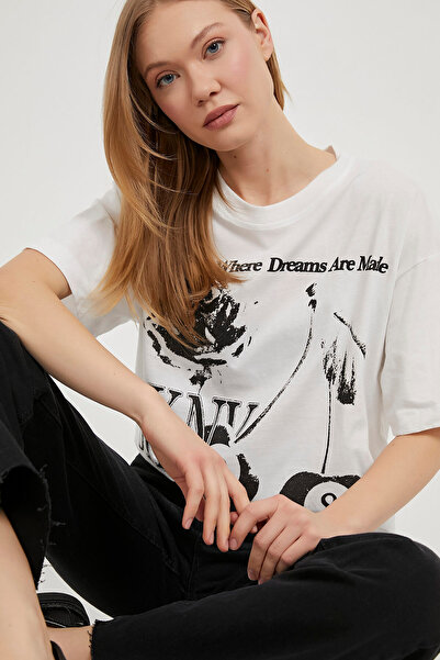 Arma Life Жіночий футболка з фруктовим принтом, велосипедний комір, літній, екрю