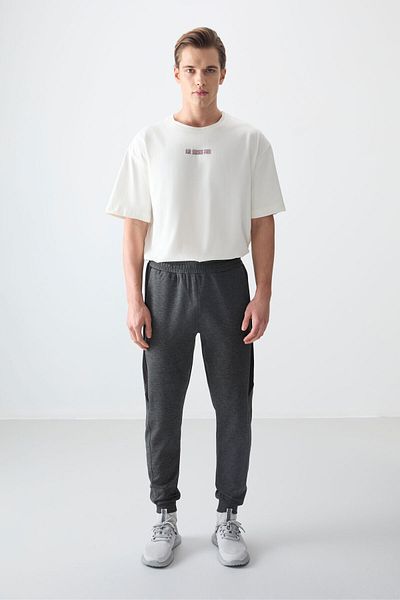 AIR JONES Anthracite Melange Surface Textured Standard Fit Embroidered ανδρική φόρμα αθλητικής φόρμας - 82126