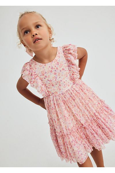 Abel & Lula Girl's Printed Tulle Orange Evening Dress