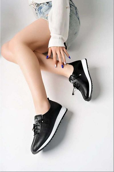 Aymood Women's Black Rubber Laced Orthopedic Sole Ballerinas