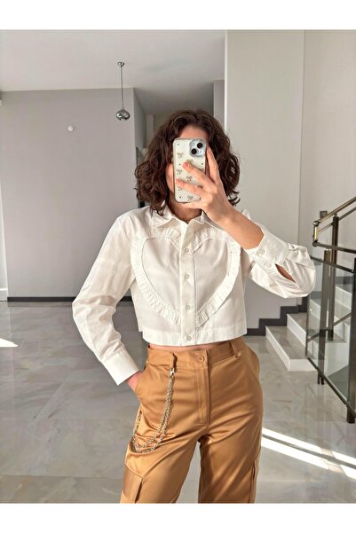 Butik Fırfırlı Kalp Detaylı Gömlek
