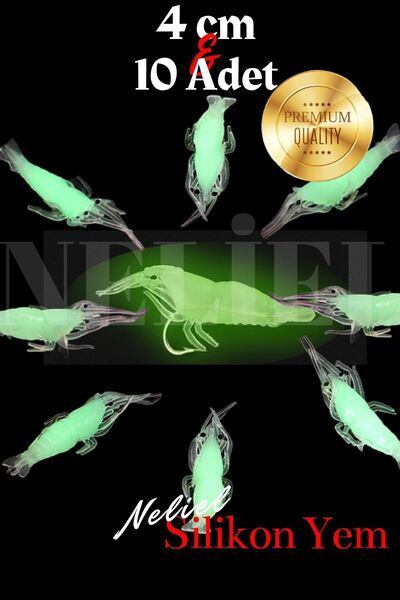 NELİEL 10 Adet 4 Cm Jig Kancalı Silikon Karides, Sahte Karides Balık Avı,Yapay Karides, Levrek,Çupra,Lüfer