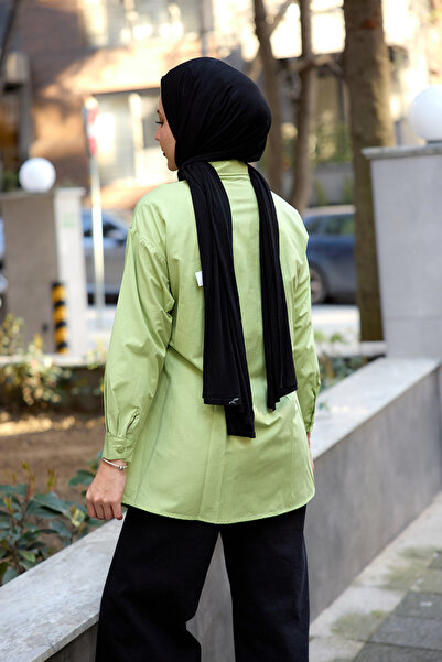 LOCCO Πράσινο λεπτομερές γυναικείο πουκάμισο, λεπτομέρειες με κουμπιά στα πλαϊνά