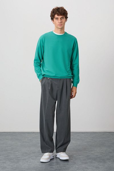 AIR JONES Ανδρικό φούτερ - Sea Green, Cotton Soft Texture, Standard Fit, Basic - 88363