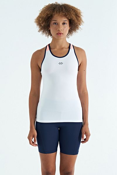 TOMMY LIFE White Back Detailed Printed Standard Mold Women's Undershirt - 97269