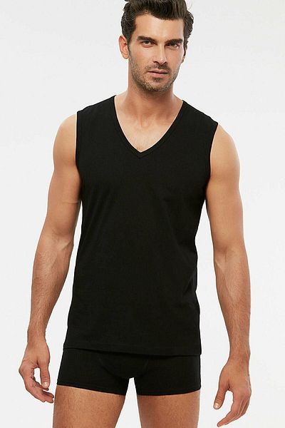bazaar-turkey all you need Men's Bamboo V-Neck Undershirt 601 Black