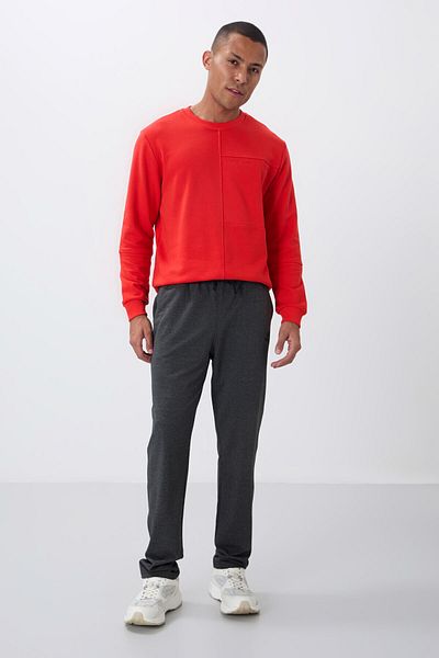 TOMMY LIFE Ανδρικό Παντελόνι Φούτερ anthracitE MElangE Classic LEg - LacE-up and PockEt - 84682