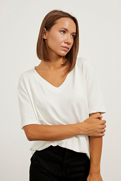 Arma Life Γυναικείο μακρύ καλοκαιρινό λευκό μπλουζάκι με λαιμόκοψη V