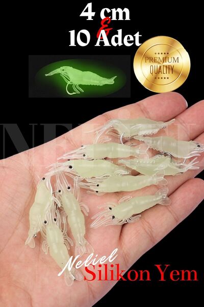 NELİEL 10 Adet 4 Cm Jig Kancalı Silikon Karides, Sahte Karides Balık Avı,Yapay Karides, Levrek,Çupra,Lüfer