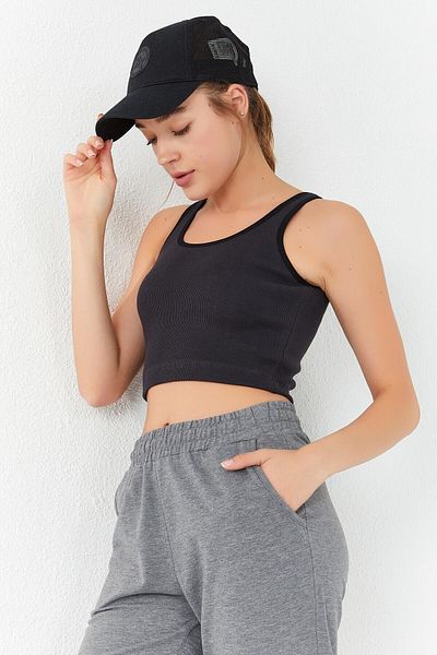 TOMMY LIFE Smoked Basic Zero Sleeve Skinny Fit U Collar Women's Crop Top Undershirt - 97160
