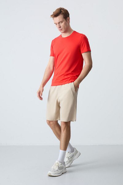AIR JONES Pantaloni scurți bej pentru bărbați - bumbac, textura moale groasă, potrivire standard - 81278