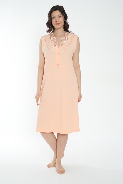 MİSS LOLİTA Γυναικείο νυχτικό 100% βαμβακερό κοντομάνικο μίντι μήκους / σομόν...