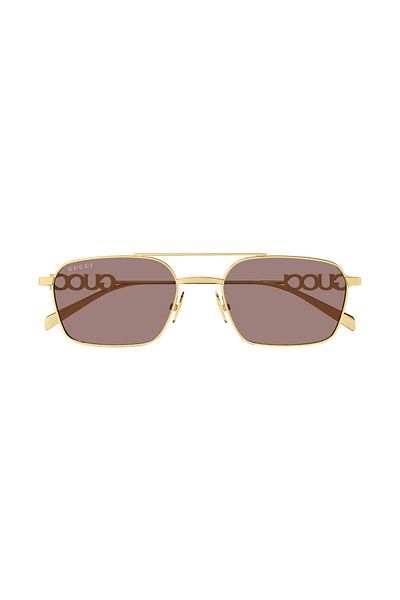 Gucci نظارة شمسية نسائية UV400 بإطار معدني ذهبي وعدسات بنية