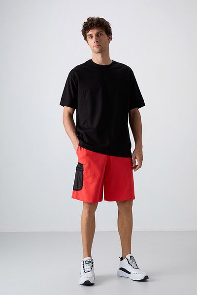 TOMMY LIFE Мъжка тениска Oversize, черна, с плътен, мек текстуриран дизайн и широка кройка - 88349