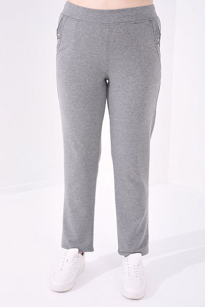 TOMMY LIFE Γυναικεία Φούτερ Γκρι Melange Plus Size - Άνετη φόρμα, Τσέπες - 94014