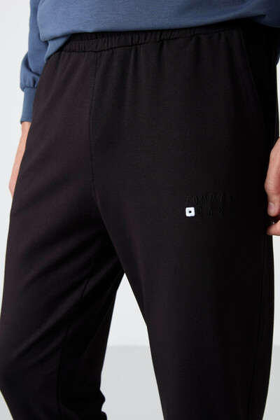 TOMMY LIFE Petrol - Μαύρο Casual O λαιμόκοψη, βαμβακερό ανδρικό σετ φόρμας oversize - 85120