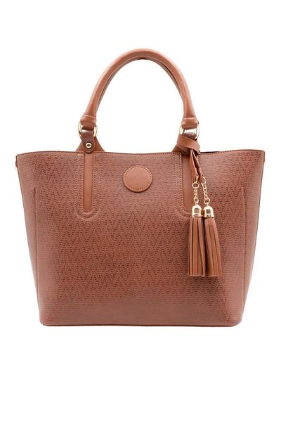 gio&mi Emma Women's Tan Wide Zippered Hand and Shoulder Bag