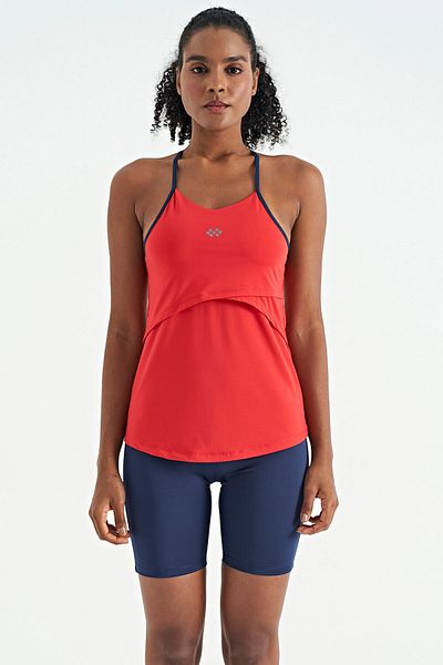 TOMMY LIFE Red Back Cross Strap Detailed Standard Mold Women's Sports Undershirt - 97261