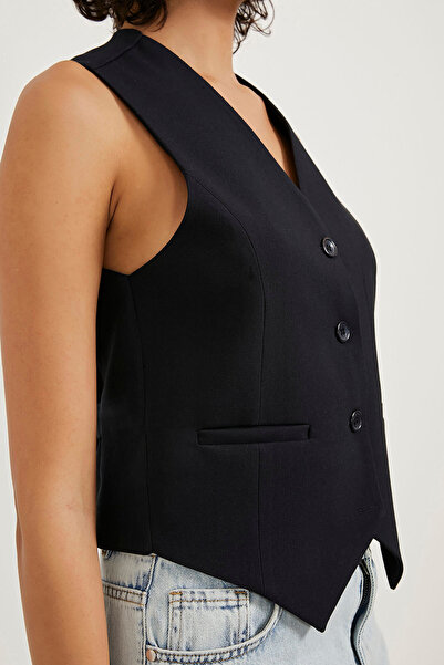 Arma Life Kadın Düğmeli Askılı Basic Kısa Laci Crop Yelek