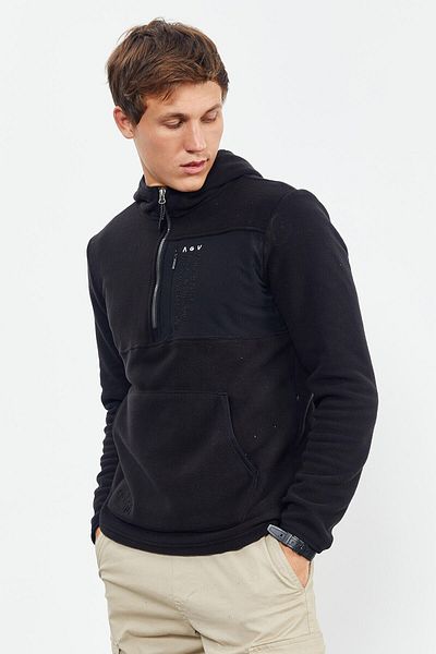 TOMMY LIFE Ανδρικό φούτερ Fleece - Μαύρο κεντημένο, κουκούλα με μισό φερμουάρ - 87996
