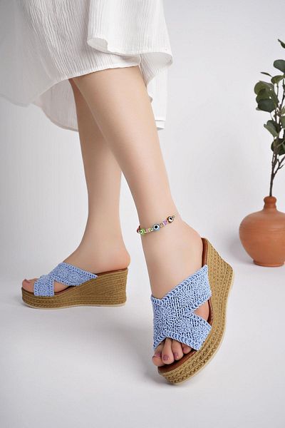 Moda Frato Modafrato Cross Straw Wedge Sole Women's Slippers