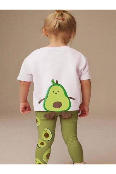 Tiny Back Swaying Foot Detailed T-Shirt and Leggings Set Whitegreen