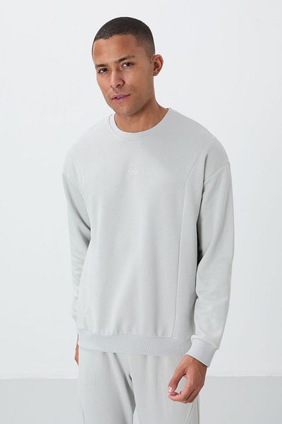 TOMMY LIFE Ανδρική φόρμα αθλητικής φόρμας από βαμβακερή χοντρή λεία υφή - O λαιμός, Comfort Fit -85263