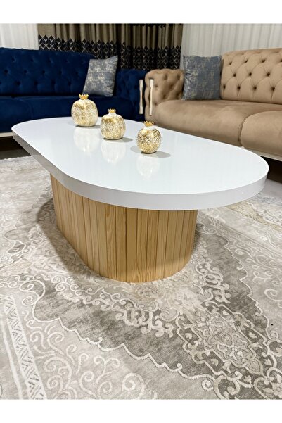 OlcayAksesuar Oval Model 120x60 cm Doğal Ayak Kalın Kenarlı Orta Sehpa Ahşap Ayaklı