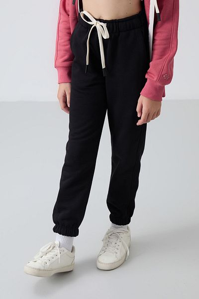 TOMMY LIFE Pantaloni de trening din bumbac negru brodat pentru fete - 75158