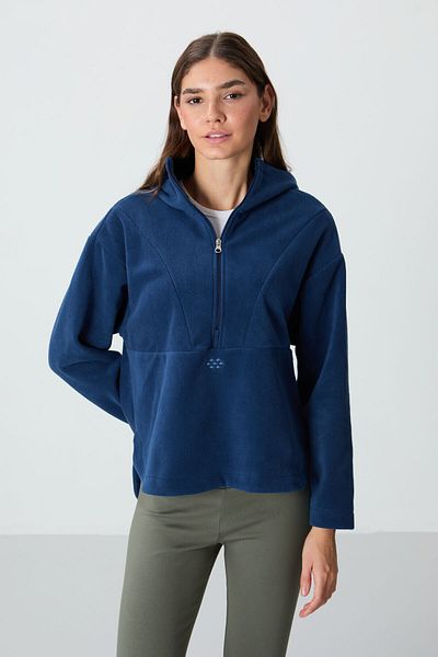 TOMMY LIFE Hanorac din fleece pentru femei cu glugă supradimensionată cu detaliu de broderie Parlament -97286