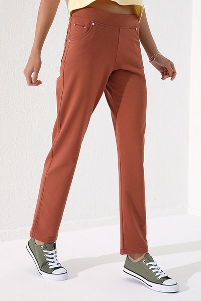 TOMMY LIFE Cinnamon Stone Detailed Pocketed Comfortable Form Classic Leg Women's Sweatpants - 94007