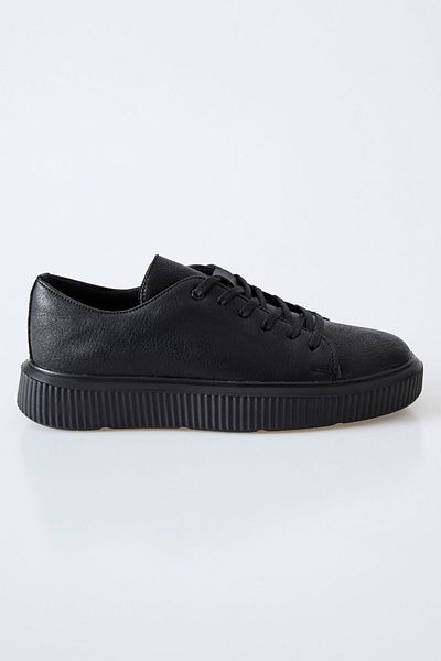 TOMMY LIFE Faux Leather Men's Black Sneakers - Lace-up and Perforated - 89129
