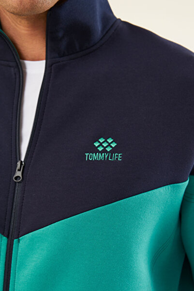 TOMMY LIFE Sea Green - Indigo Color Block Jogger ανδρική φόρμα αθλητικής φόρμας - 85237