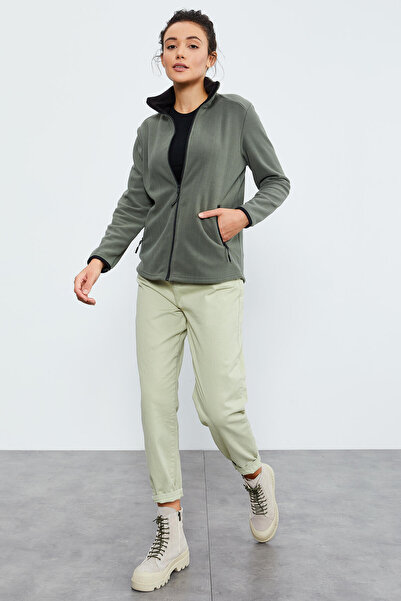 TOMMY LIFE Çağla Stand Collar Zippered Comfortable Form Women's Fleece Sweatshirt - 97173