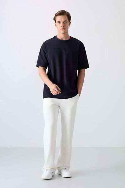 TOMMY LIFE Ανδρικό μπλουζάκι Navy Blue, χοντρή απαλή υφή, Oversize Fit Basic - 88349