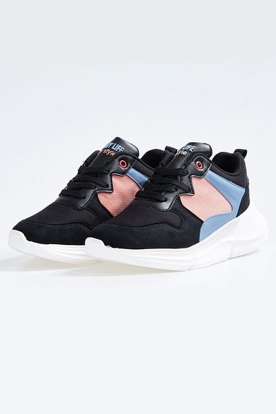 TOMMY LIFE Pantofi sport negri, cu șireturi, cu talpă înaltă din plasă, colorați - 89203