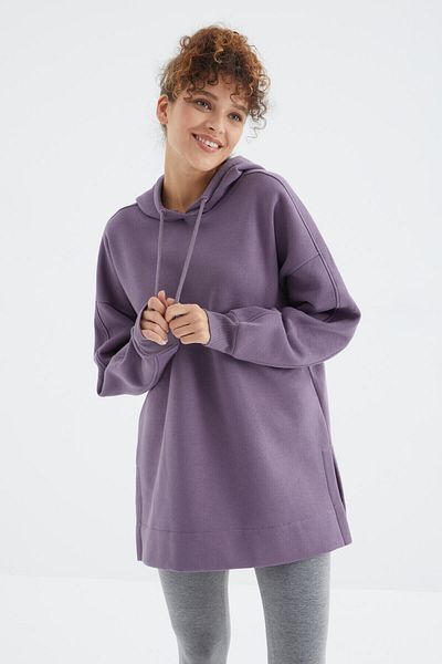 TOMMY LIFE Magenta Raglan Sleeve Oversize Hooded Sweatshirt Tunic - 97242