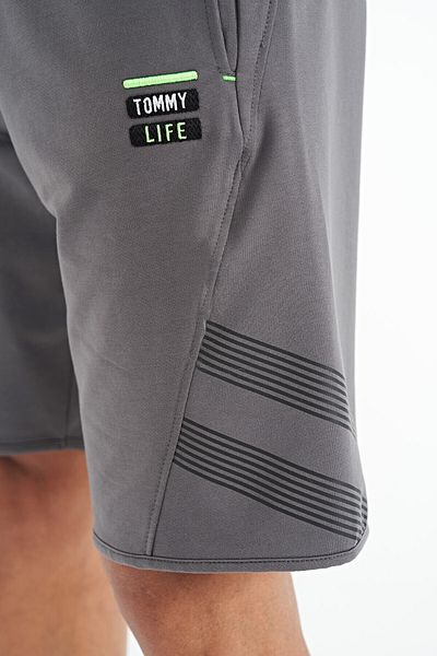 TOMMY LIFE Dark Gray Front and Back Print Detailed Standard Fit Elastic Waist Men's Shorts - 81250