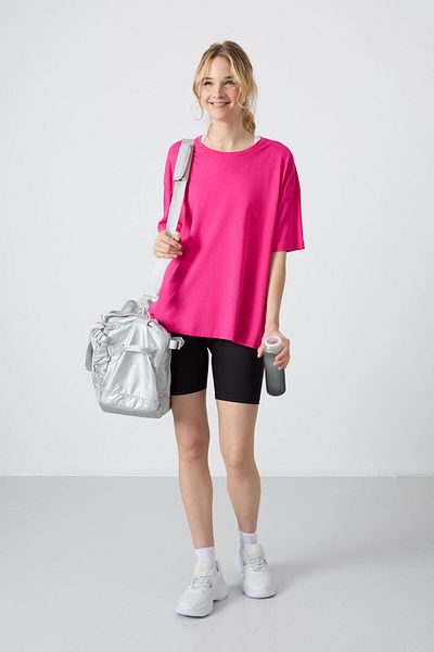 TOMMY LIFE Fuchsia Soft Combed Cotton Modal Oversize Women's T-Shirt - 97285
