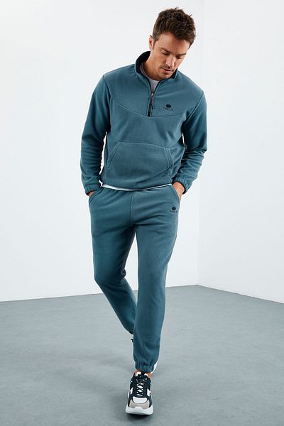 TOMMY LIFE Forest Green Ανδρικές φόρμες Fleece - Μισό φερμουάρ, Καουτσούκ - 85159