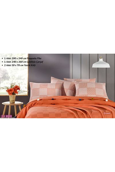 Beğenal Madam Marica Cream Colored Double Pompom Pique Set