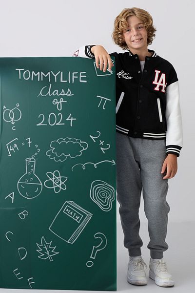 TOMMY LIFE Jachetă pentru băiat, brodata, brodata, din bumbac negru, cu textura moale, cu textura moale - 11258