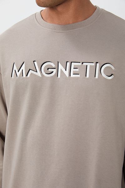 TOMMY LIFE Ανδρικό φούτερ Camel Text Embroidered O Neck Comfortable Form Fleece Inside - 88020