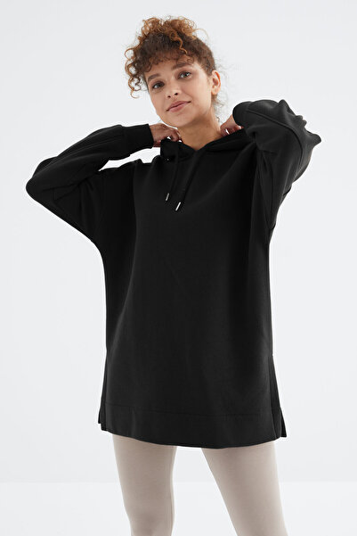 TOMMY LIFE Black Oversize Hooded Raglan Sleeve Sweatshirt - 97242