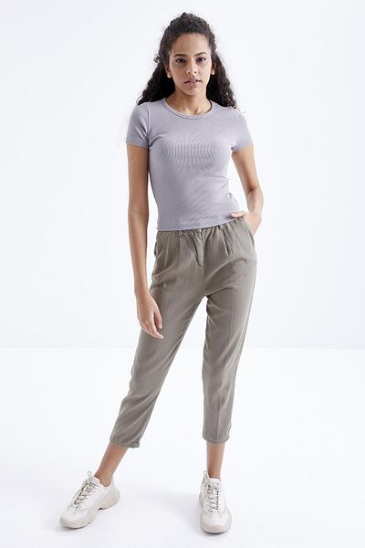 TOMMY LIFE Gray Basic Short Sleeve O-Neck Women's T-Shirt - 97202